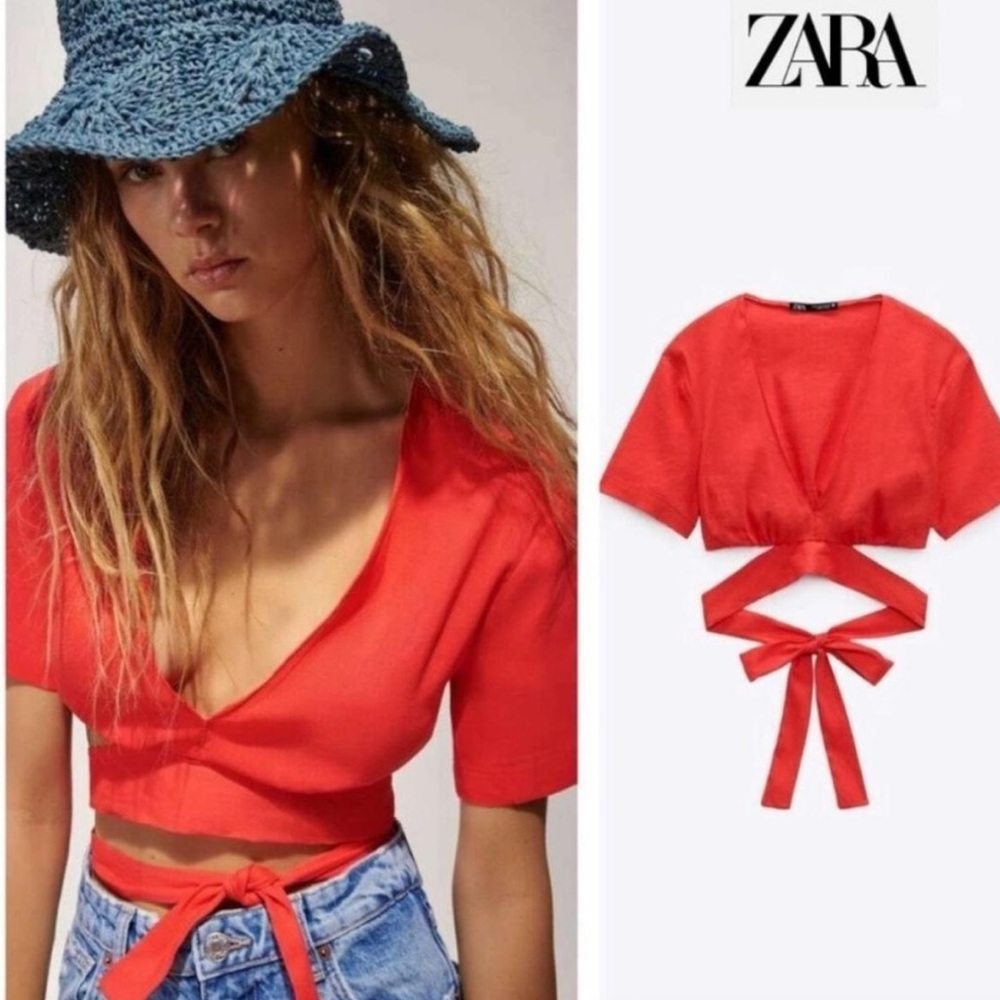 Zara Red Linen Tie Top | Small
